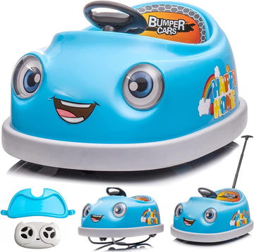 12V Dual Battery Electric Ride on Kids Bumper Car w/Remote Control,360 Degree Spin,Push Rod Rocker Horse Function,3-Speeds Babie