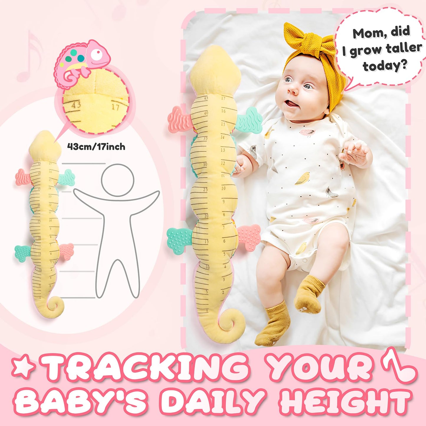 Awotoy Baby Toys 0-6-12 Months, Musical Stuffed Animal Activity Soft Toys With Multi-Sensory Crinkle,Rattles And Textures,Infant Baby Girl Toys Gifts For Newborn Tummy Time,Dinosaur,Pink