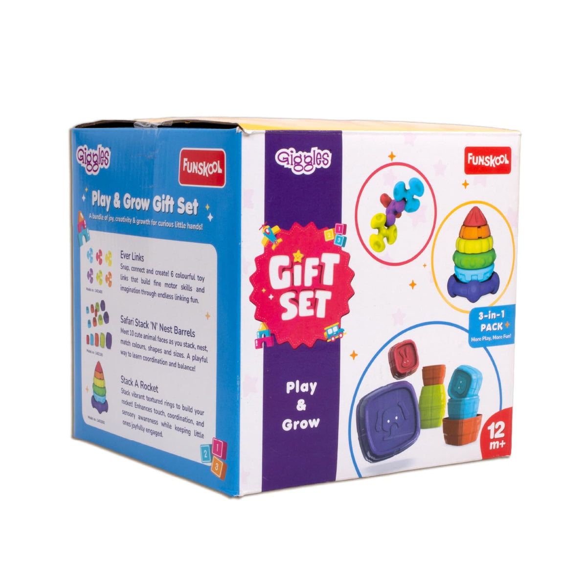 Giggles Funskool Play & Glow Gift Set for 1 Year Kid, Infants & Toddlers, Includes Stacking, Linking & Activity Toys with Develo