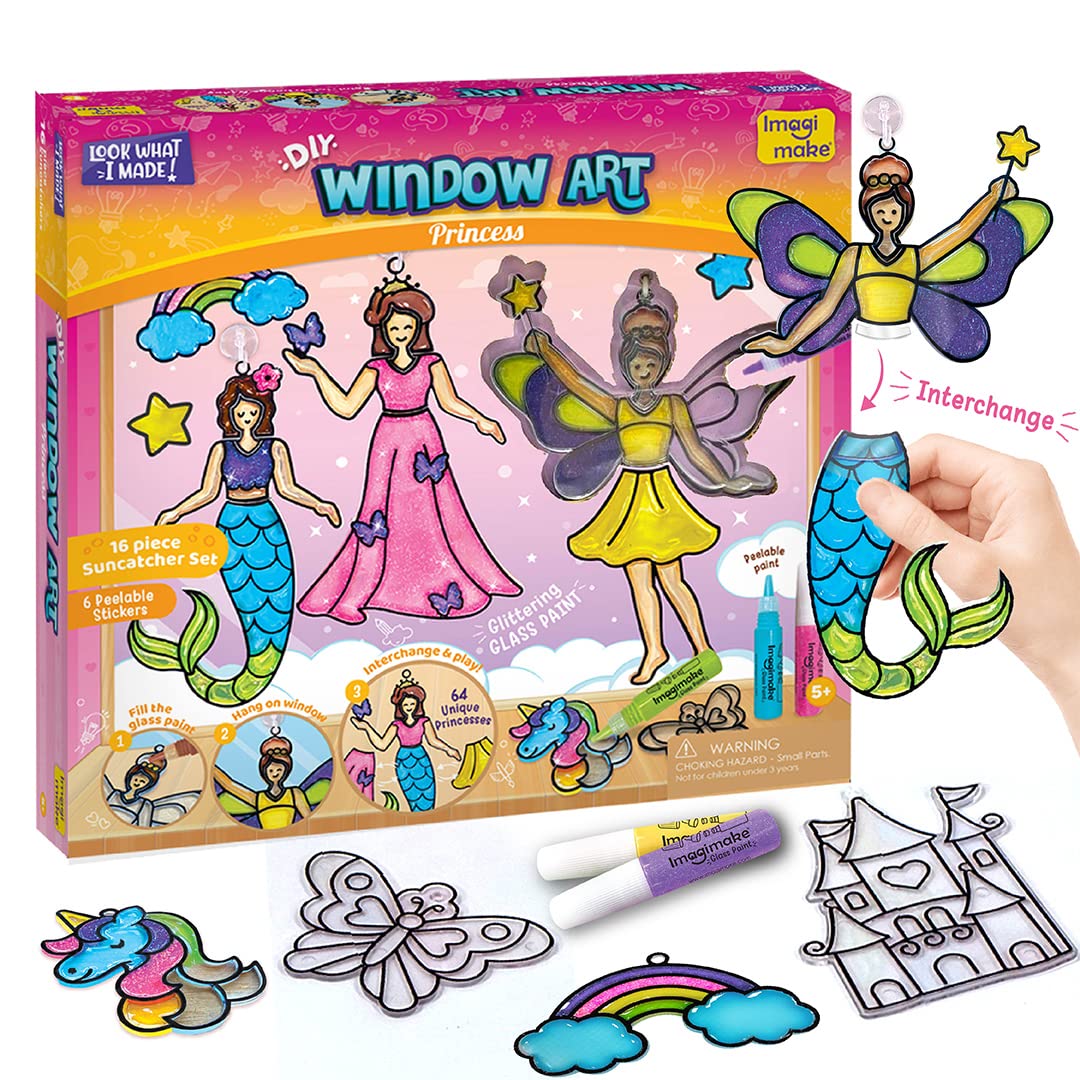 Imagimake Window Art Princess | Suncatcher Kit | Arts and Crafts for Kids Ages 6-8 | Girls Toys Age 6-8 | Unicorn Gifts for Girl