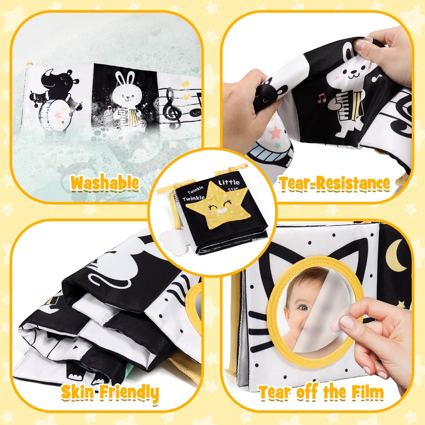 OKOOKO Black and White Baby Book High Contrast Baby Toy 0-6 Months Baby Soft Book Tummy Time Toy Crib Stroller Toy Montessori Se