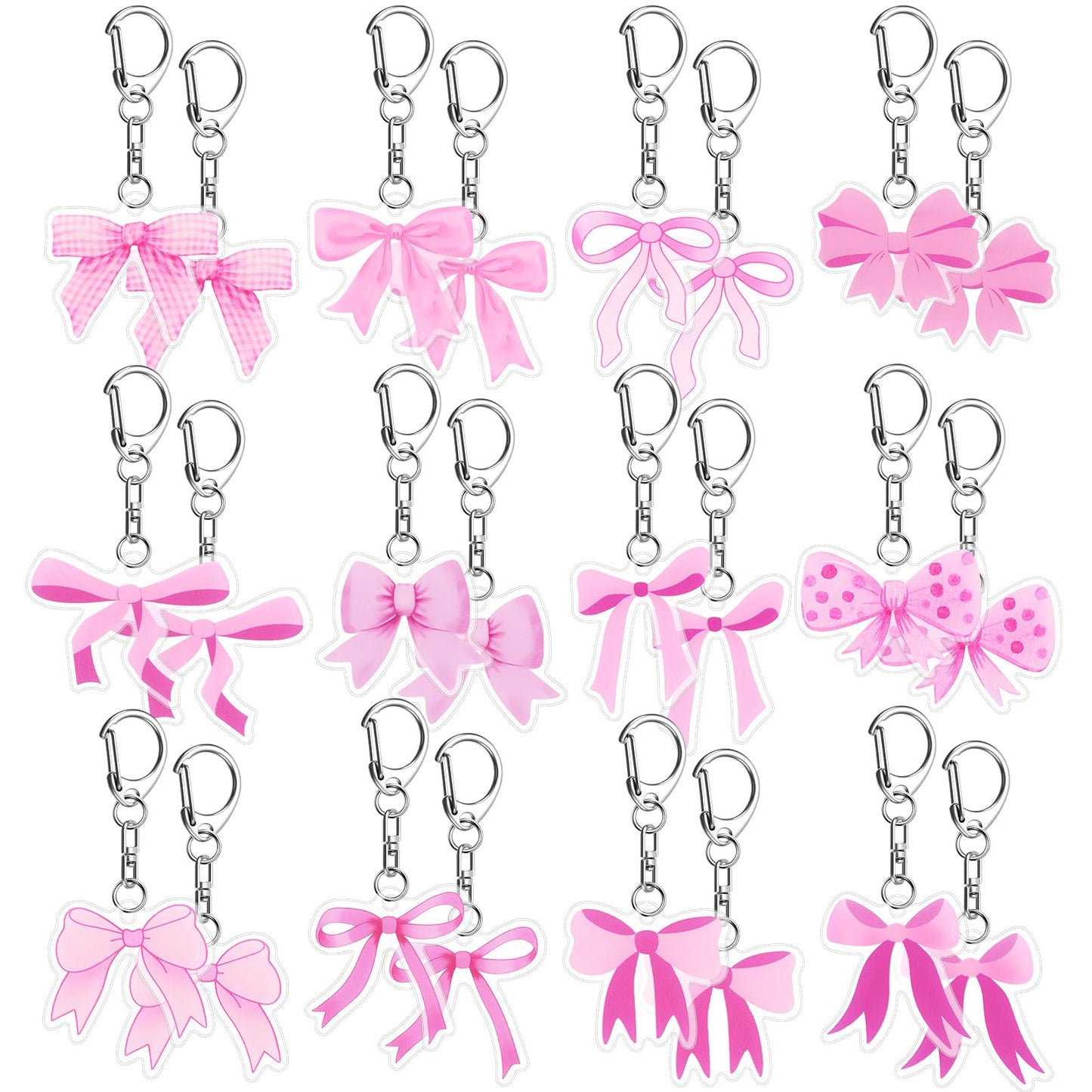 Equsion 24 Pcs Pink Bow Party Favors Keychain Acrylic Coquette Birthday Keychain Bulk 12 Style Cute Bachelorette Baby Shower Bir