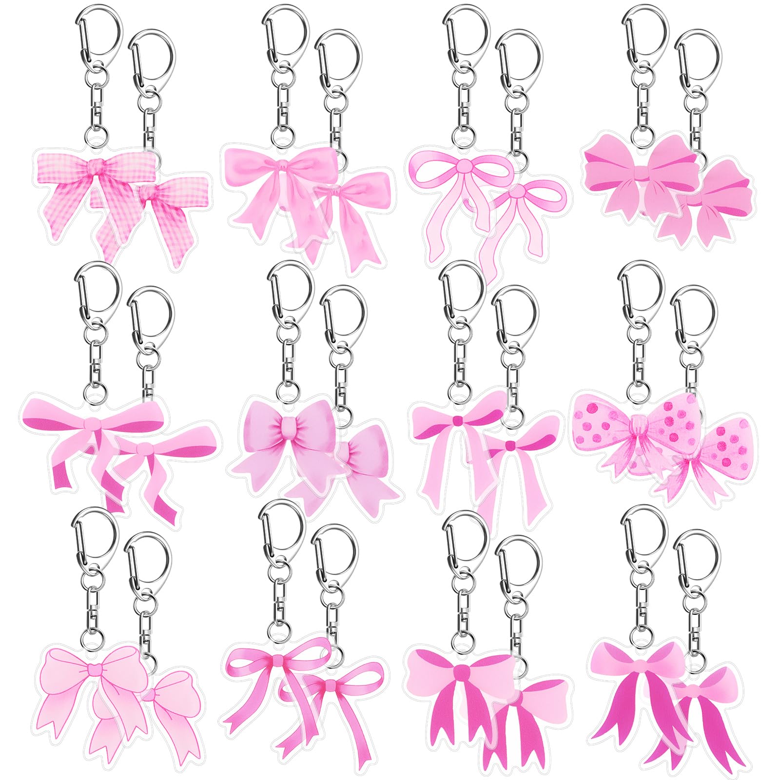 Equsion 24 Pcs Pink Bow Party Favors Keychain Acrylic Coquette Birthday Keychain Bulk 12 Style Cute Bachelorette Baby Shower Bir