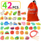 BMTOYS Montessori Wooden Stringing Beads Set - 42 Rainbow Farm Animals & Fruits for Toddlers 3-5 Years