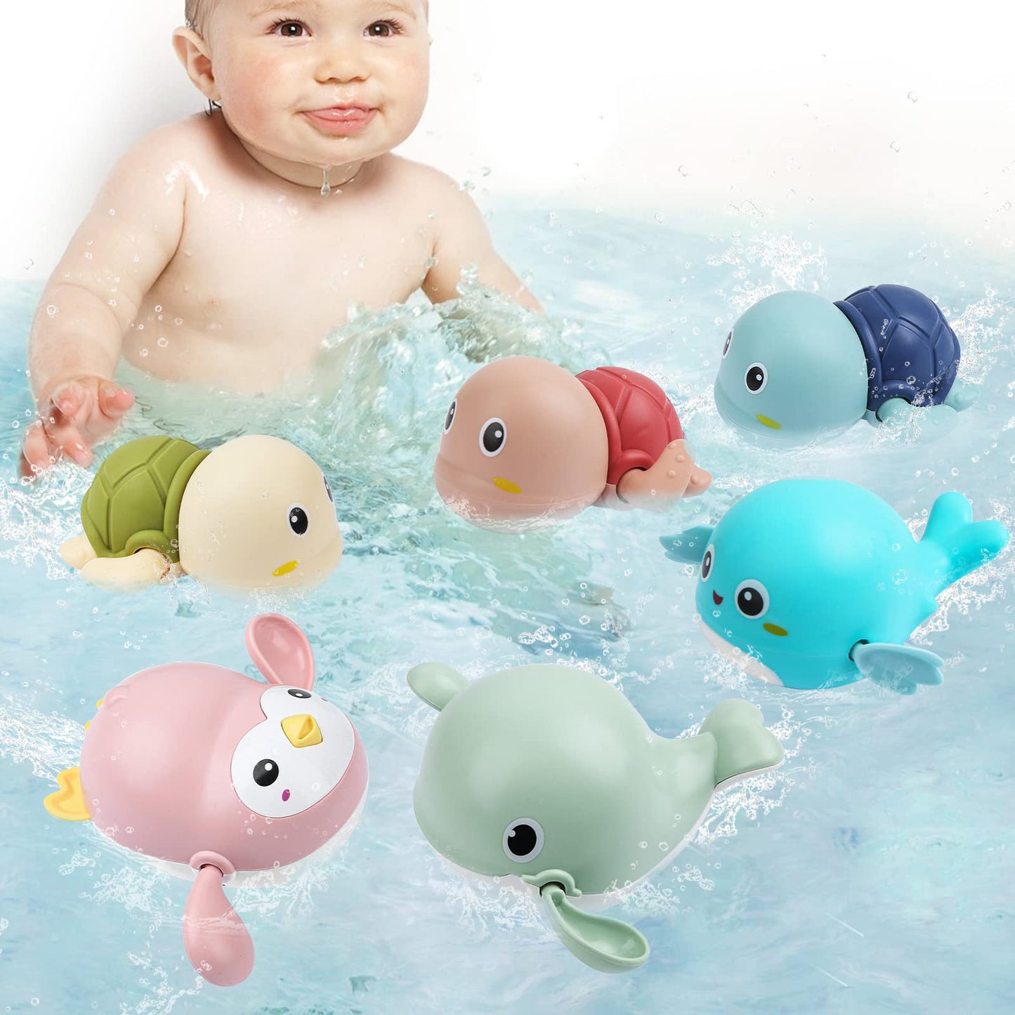 Baby Bath Toys, 6 Pack Cute Swimming Water Bath Toys For Toddlers Boy Girls Toys For 1 2 3 4 Year Old, Floating Wind-Up Bathtub