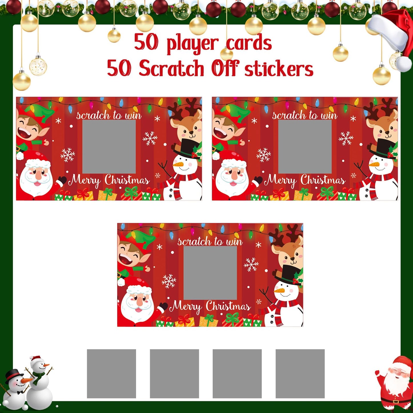 Outus 50 Pieces Christmas Scratch Off Cards Stickers Christmas Hawaii Party Games Vouchers Festive Raffle Tickets Holiday Business Prize Drawings For Kids Adults Families Events Groups (Mixed Style)