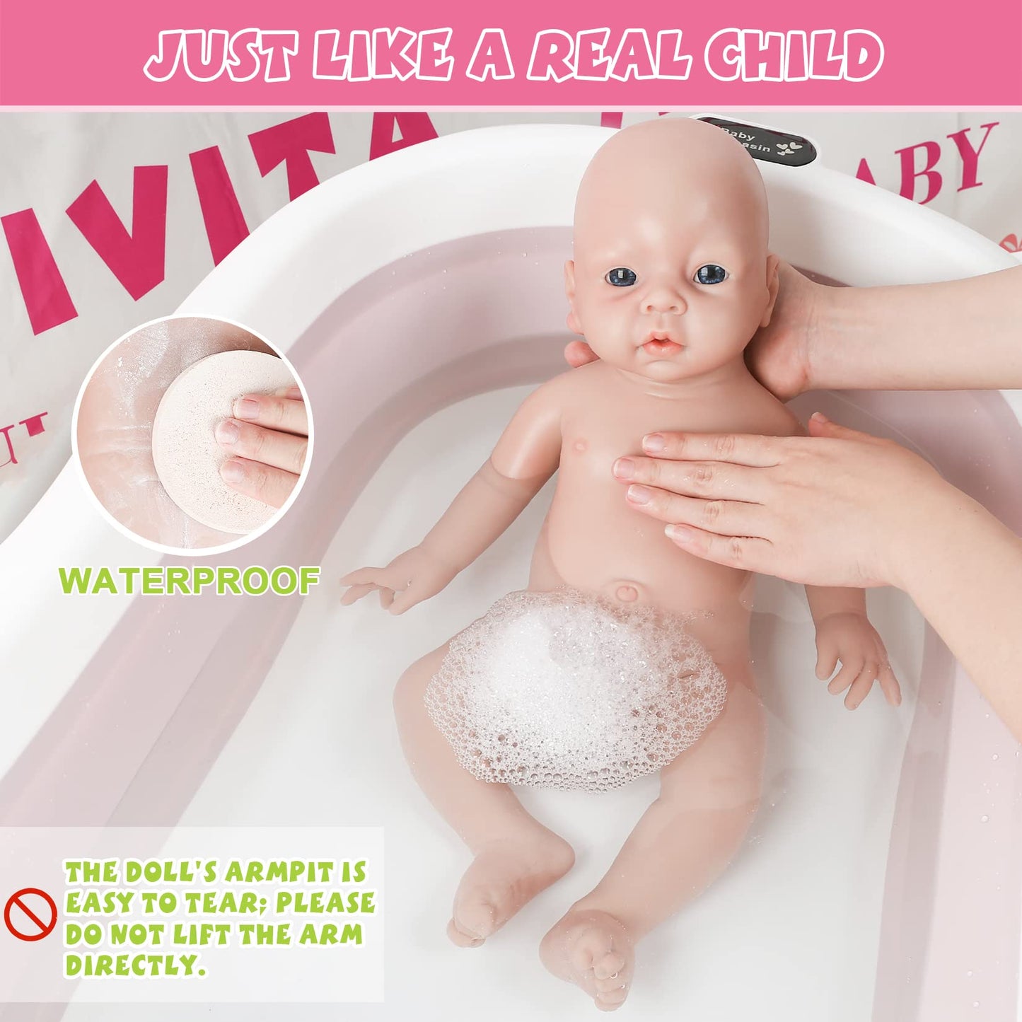 Ivita 19 Inch Full Body Silicone Reborn Baby Doll Boy,Not Vinyl Material Dolls,Platinum Silicone Doll,Lifelike Newborn Baby Doll