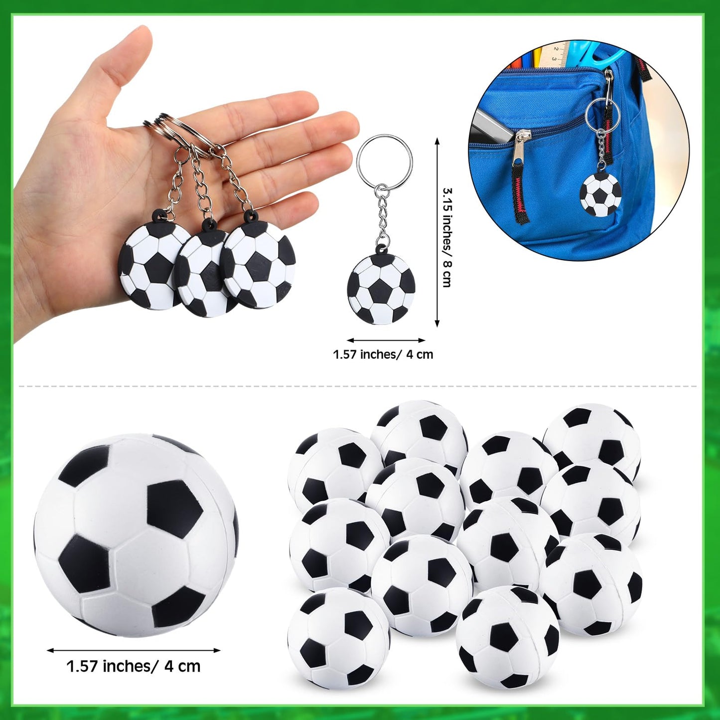 MiniInflat 96 Pcs Soccer Party Favors Include 24 Soccer Drawstring Bags, 24 Soccer Keychain, 24 Silicone Soccer Bracelets, 24 Mi