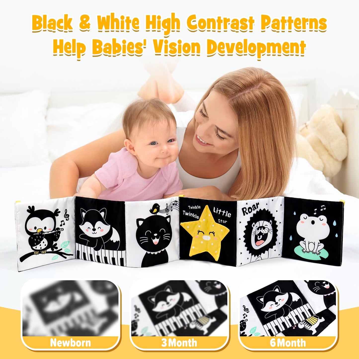 OKOOKO Black and White Baby Book High Contrast Baby Toy 0-6 Months Baby Soft Book Tummy Time Toy Crib Stroller Toy Montessori Se