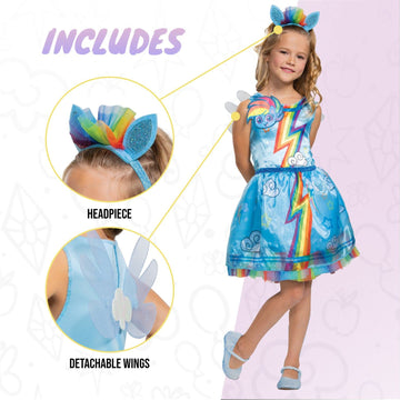 Disguise Rainbow Dash My Little Pony Costume For Girls, Children'S Character Dress Outfit, Classic Kids Size Medium (7-8) Blue & Rainbow