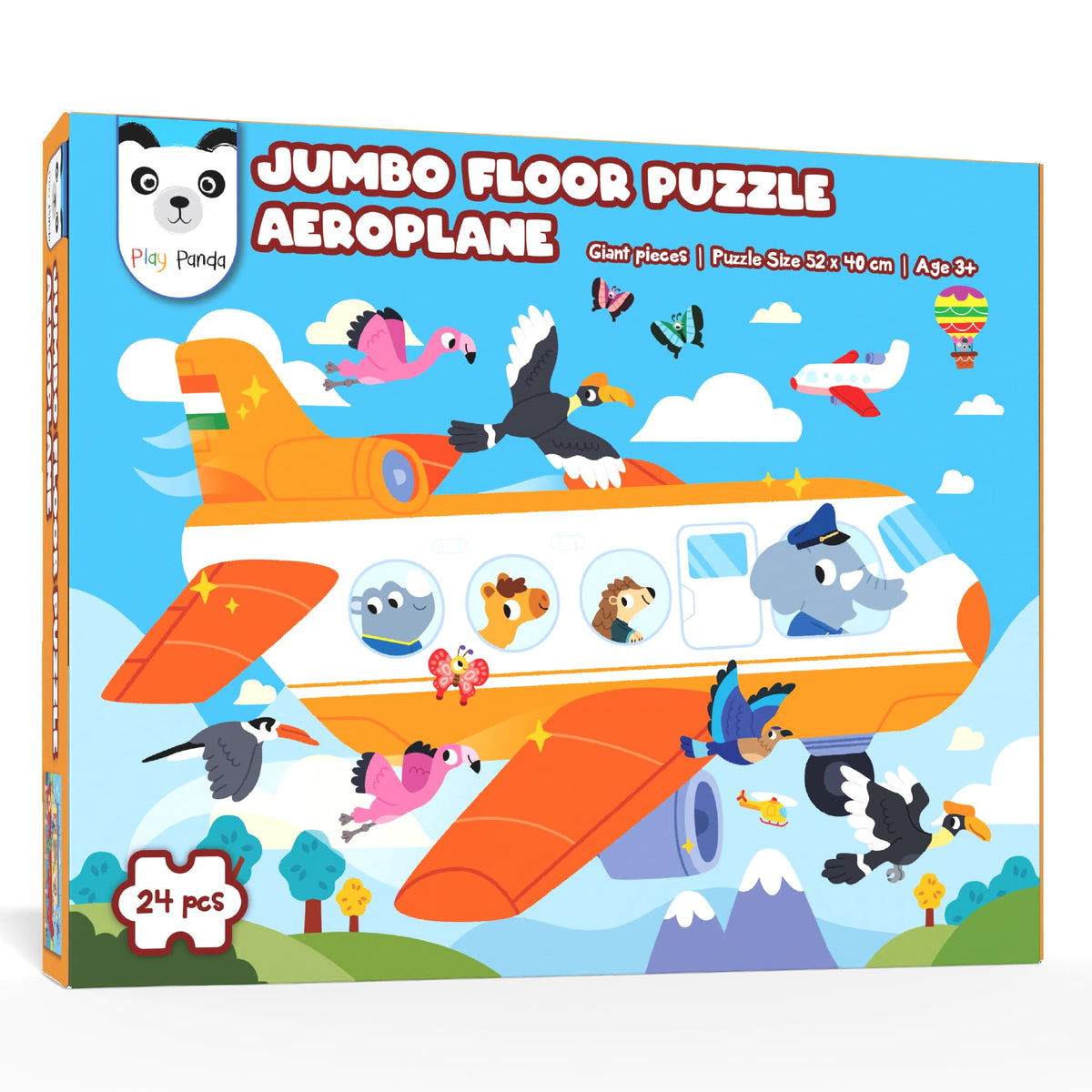 Play Panda Aeroplane Jumbo Floor Puzzle,15 Large Piece Learning Toy For Kids Age 3+