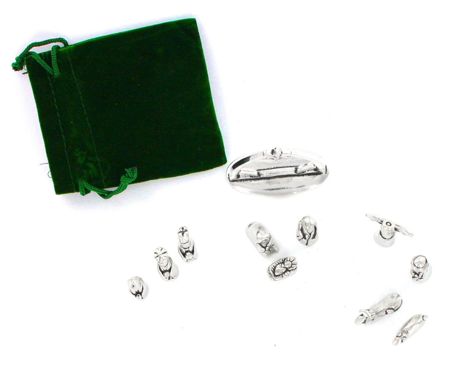 Nativity Set With Chreche Mini Pewter Figurine 11 Pc Set With Velvet Pouch