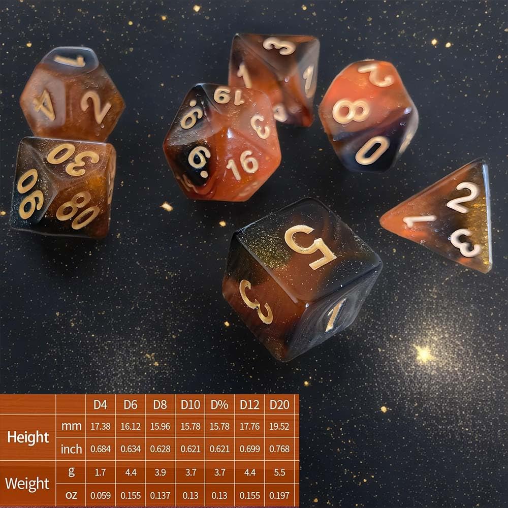 Aorzov Polyhedral Dice Set, 7 Pcs Dice Kit Of D4 D6 D8 D10 D% D12 D20 Compatible With Dungeons And Dragons Dnd Ttrpg Mtg Table R