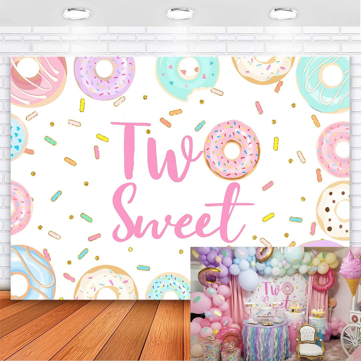 Avezano Donut Two Sweet Birthday Backdrop Second Birthday Party Decorations Background Sprinkles Donut Happy 2Nd Birthday Party