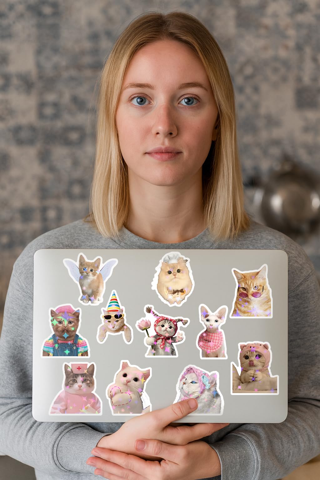 200 Cute Cat Stickers for Water Bottles - Kawaii Vinyl Cat Meme Pack, Glossy Waterproof Decals 2-2.8 , Laptop/Phone/Skateboard/S