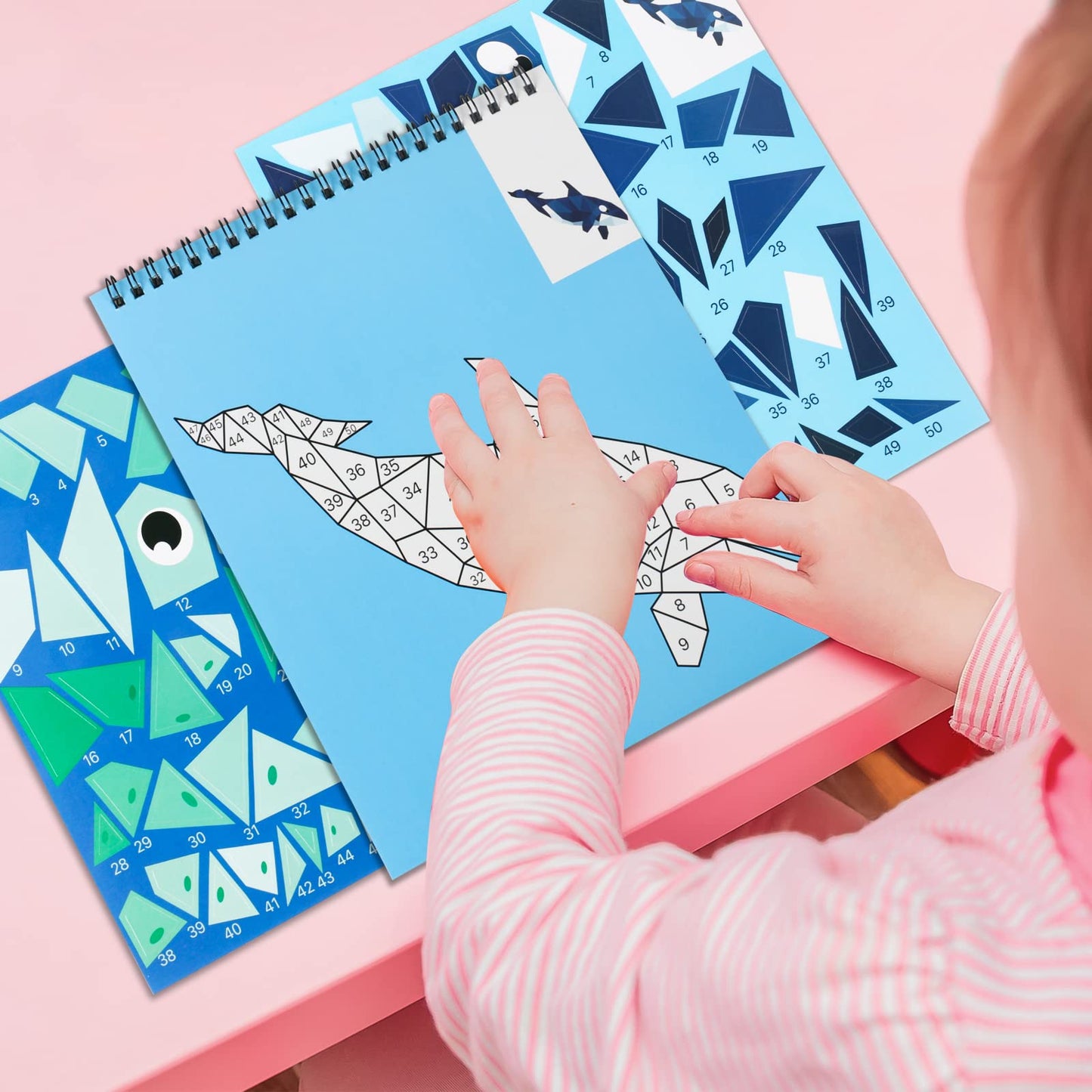 3Pcs Sticker Paint Number Books Crafts For Kids Ages 4-8,8-12 Animal Dinosaur Ocean Sticker Book Stickers For Kids Boys Girl Adults For Birthday Party Favors Gift Travel Toy Daycare Activity
