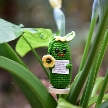 Qyqkfly 1 Pcs Of Mini Cute Funny Emotional Pickles Mental Support Pickle Creative Knitted Cucumbers Animal Holding Card Crochet Easter Birthday Christmas Girls Gift Party Decor(Pickle 03)