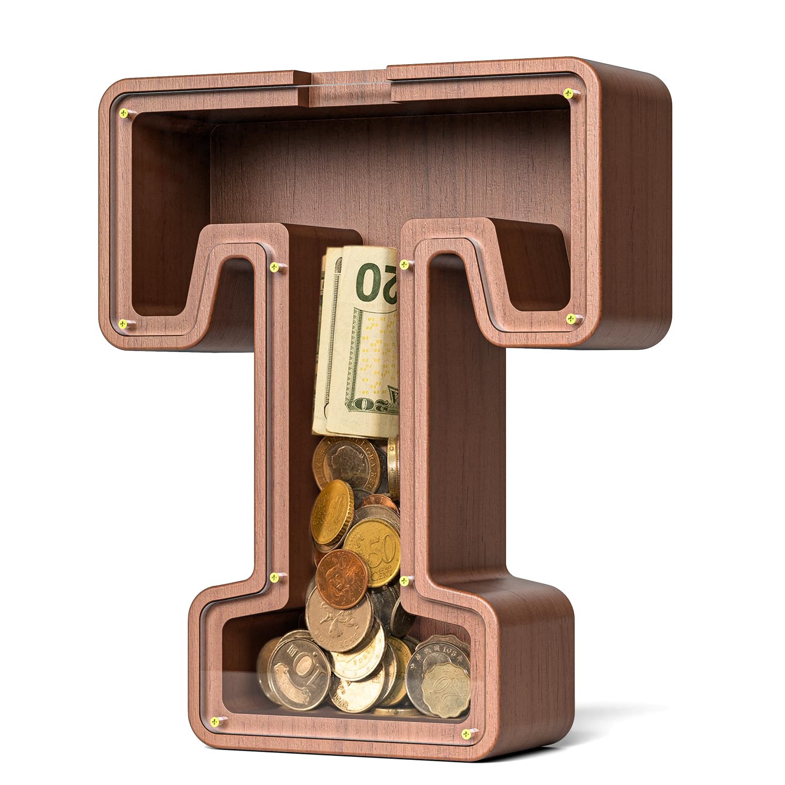 Summidate Wooden Letter Piggy Bank  Extra Thick Large Capacity Piggy Bank for Kids Boys Girls Toddler  Alphabet T Money Bank| Coin Box Birthday  Christmas  Festival