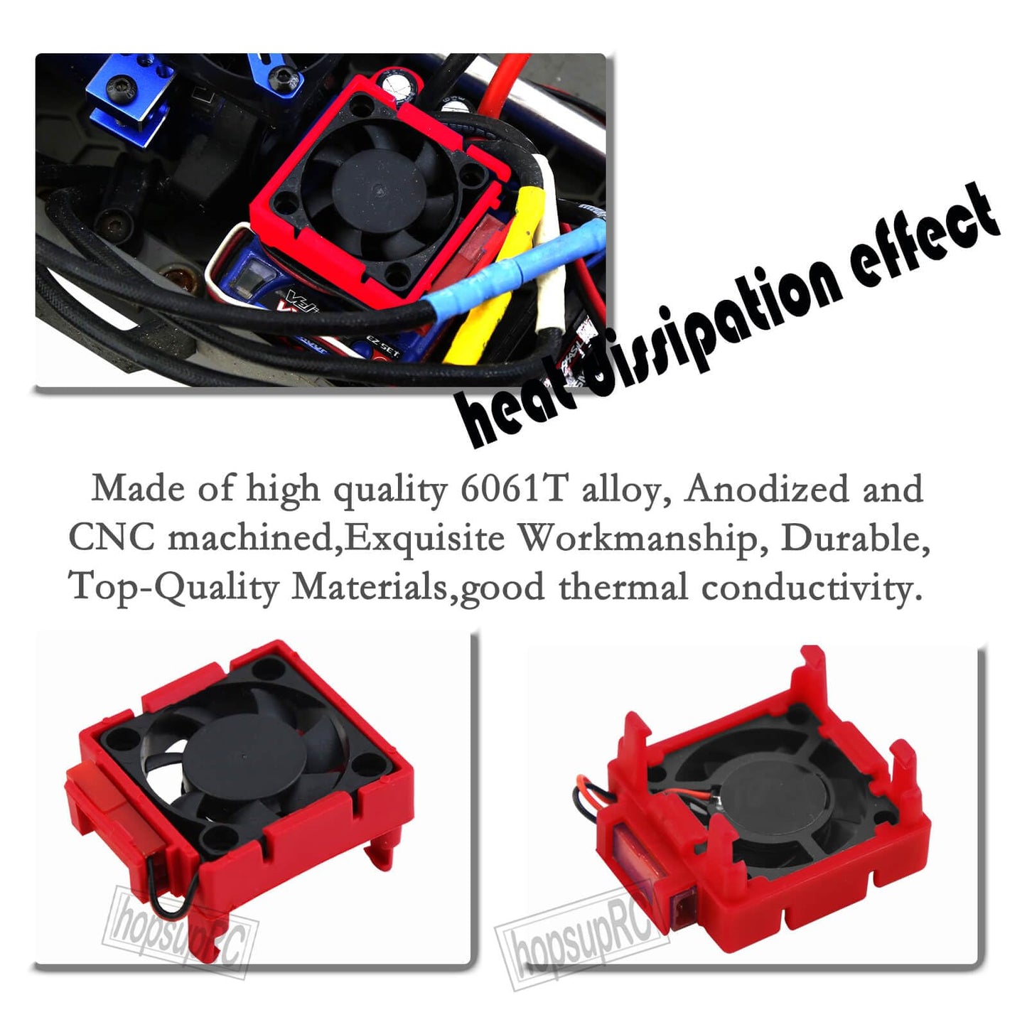 hopsupRC VXL-3s ESC Motor Cooling Fan Upgrades Part for 1/10 Slash/Rustler/Stampede VXL 4X4 2WD,Aluminum High Velocity Fan Heats