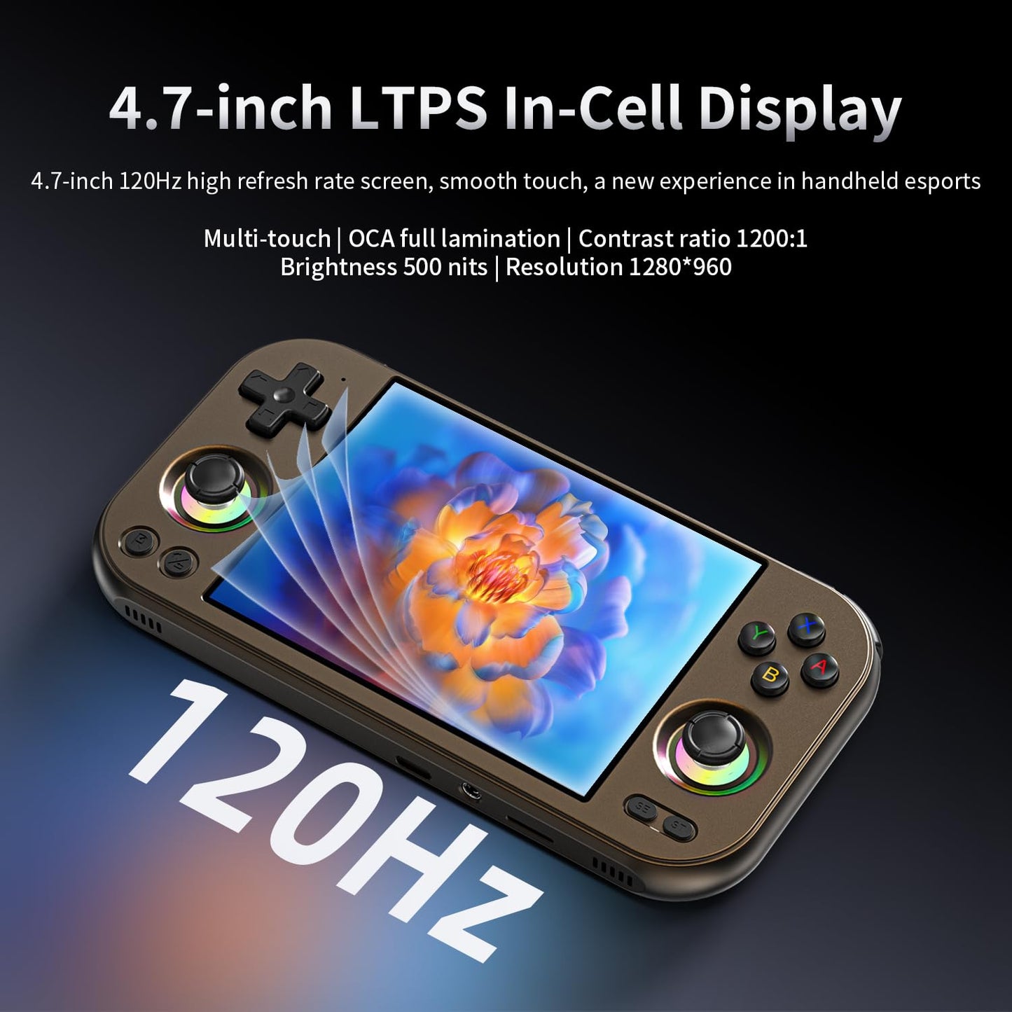ANBERNIC RG477M Retro Handheld Game Console   Aluminum Alloy CNC Android 14 System 4.7 Inch LTPS in-Cell Screen Dimensity 8300 Processor Support WiFi 6E Bluetooth 5.3 NO Game Card(Brozen)
