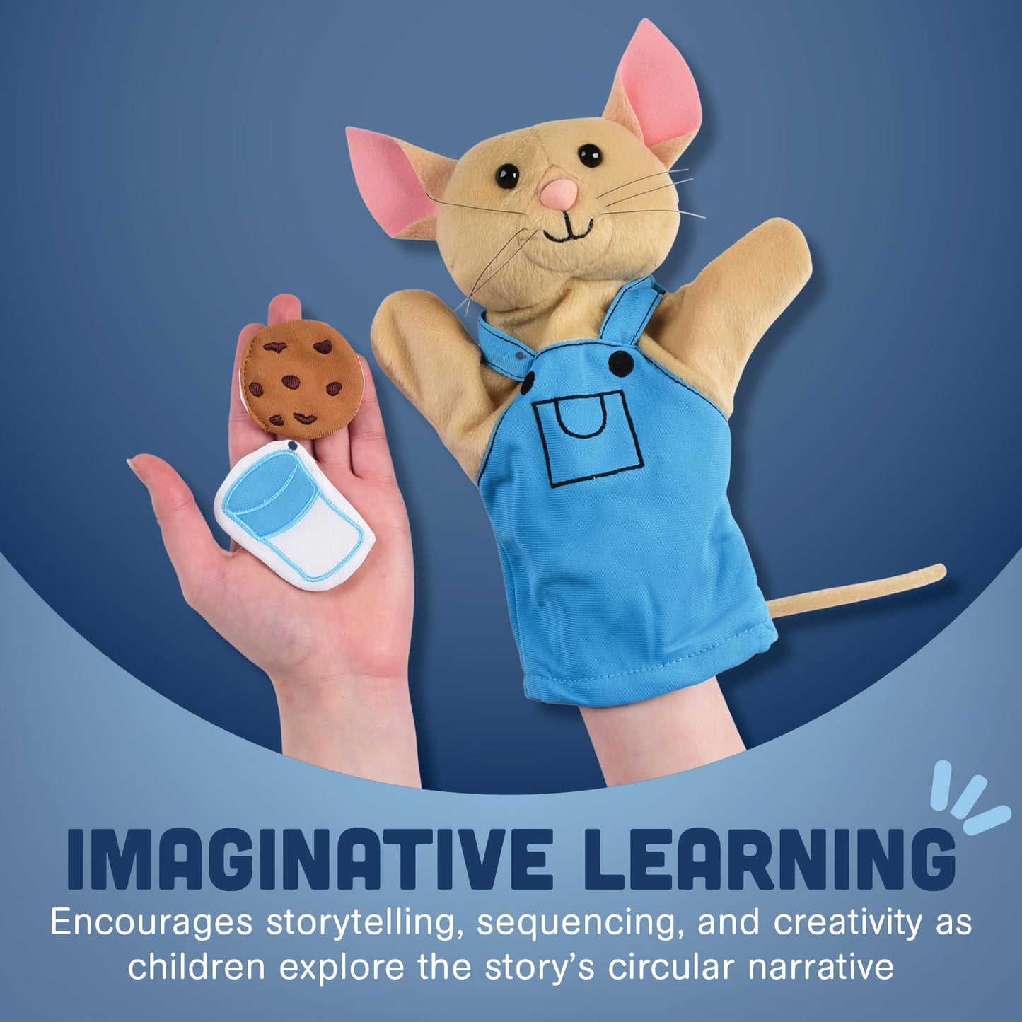 Constructive Playthings Plush Hand Puppet Set - If You Give a Mouse a Cookie, 16-Pieces for Literacy & Visual Learning, Fabric, Model MTC-325