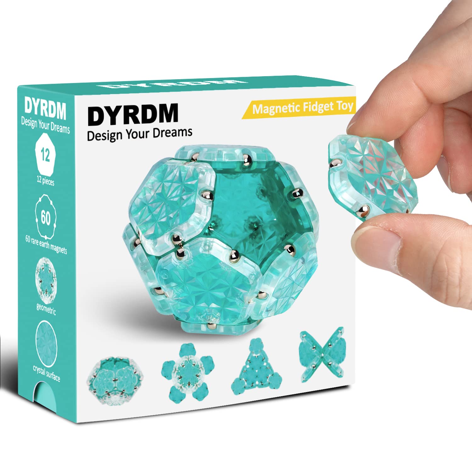 Dyrdm Magnetic Fidget Sphere 12 Pcs Magnetic Pentagons Magnet Sphere Fidget Toys Magnetic Building Blocks Stress Relief Desk Toys For Adults Green