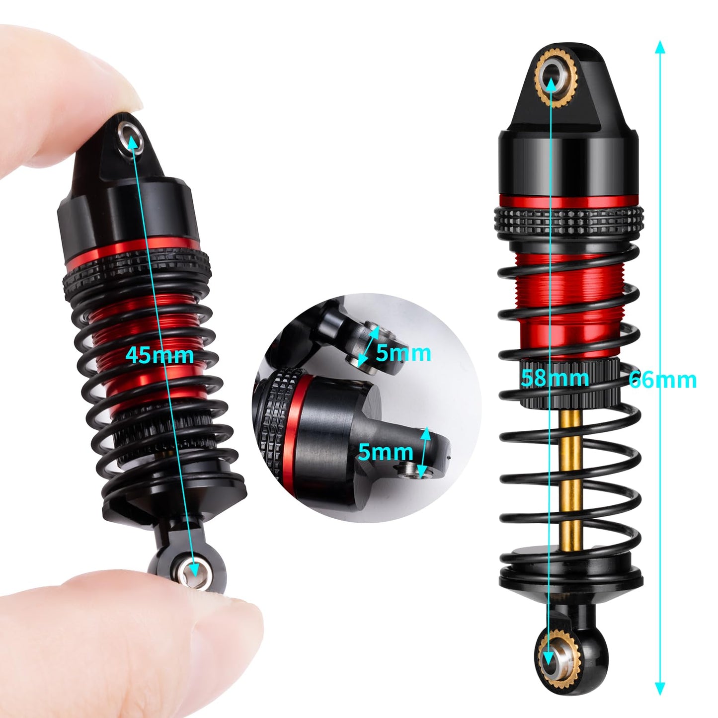 Brkrc Aluminum Front Rear Shocks Absorber Rc Damper For Arrma 1/18 Granite Typhon Mojave Grom Rc Crawler Upgrade (Black&Red)