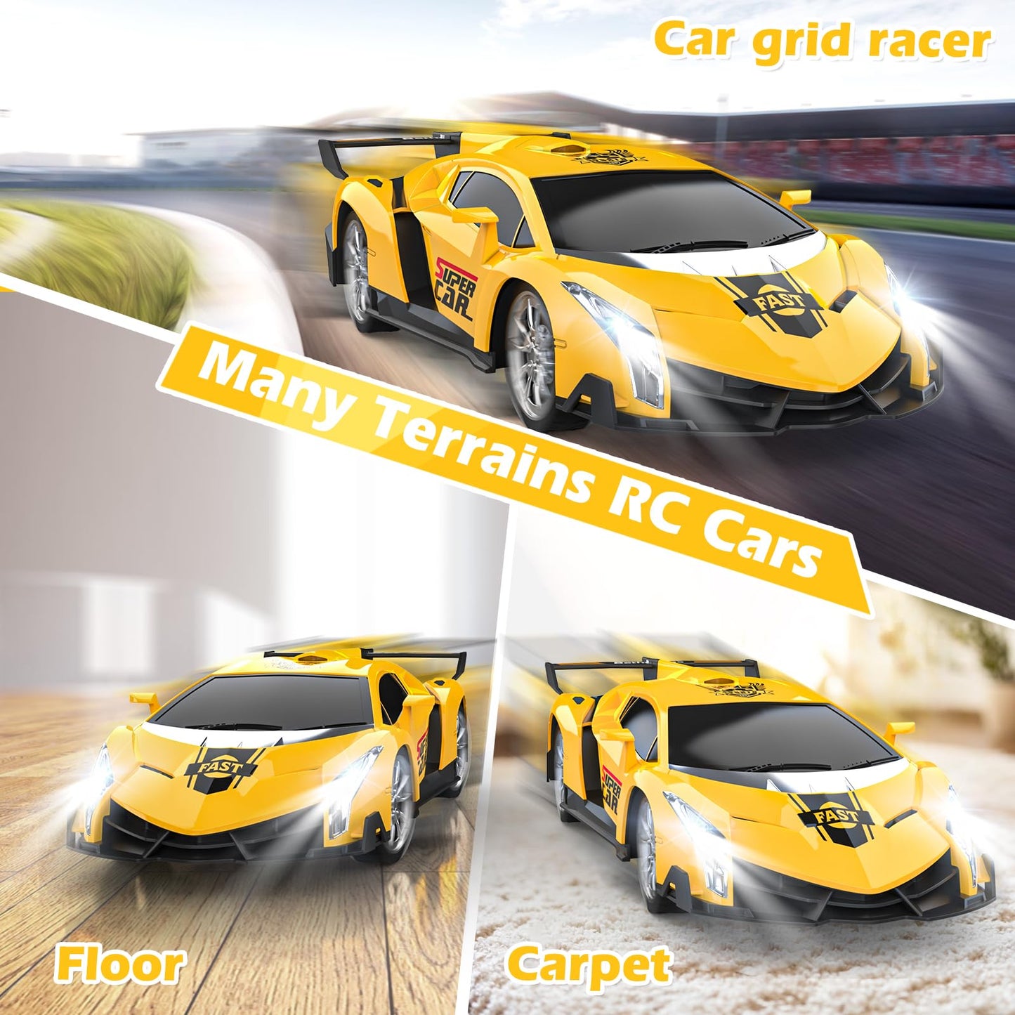 Growsland 2023 Remote Control Car, RC Cars for Kids 1:18 Electric Toy Car Hobby Racing Car Toys with Lights & Controller, Christ