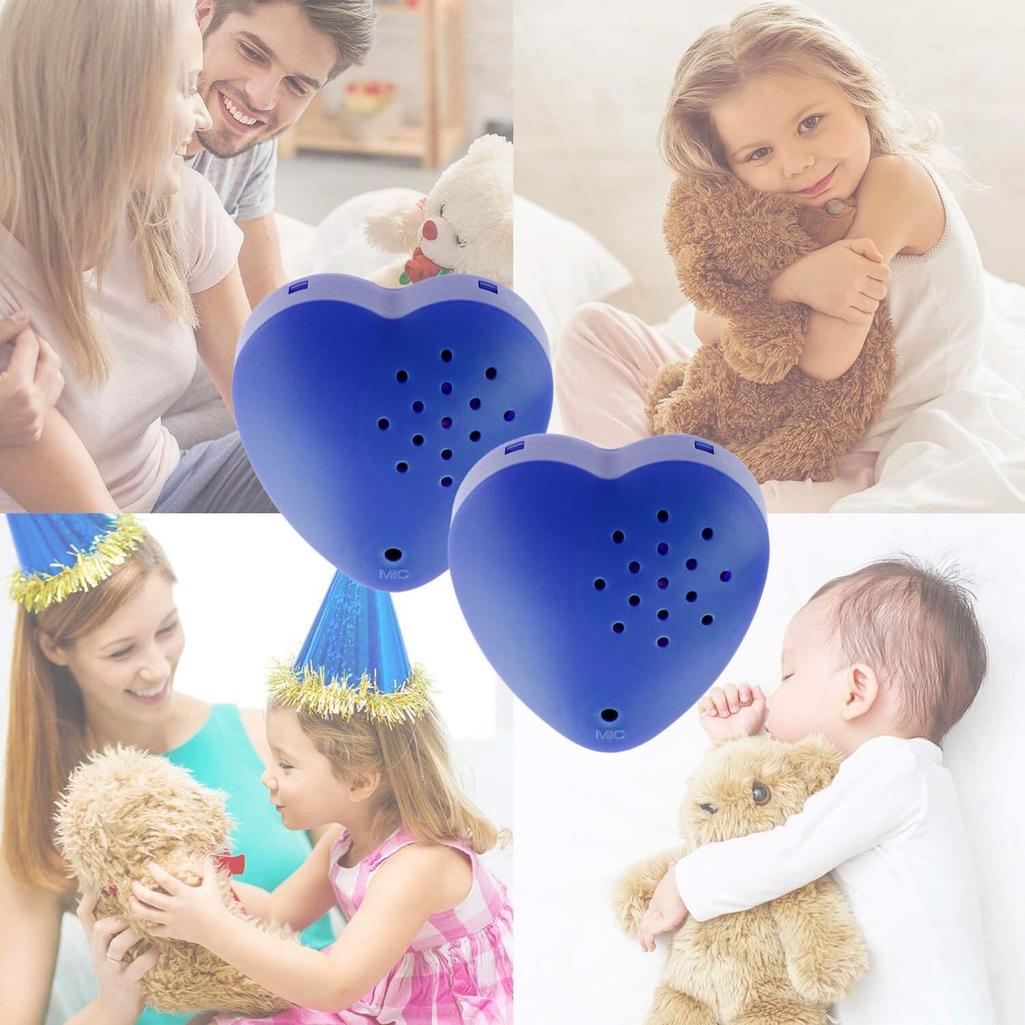 Inventiv 2 Pack  30 Second Voice Sound Recorder Module for Plush Toy  Stuffed Teddy Bear Animal Recordable Heart  Record Custom Messages (Blue)