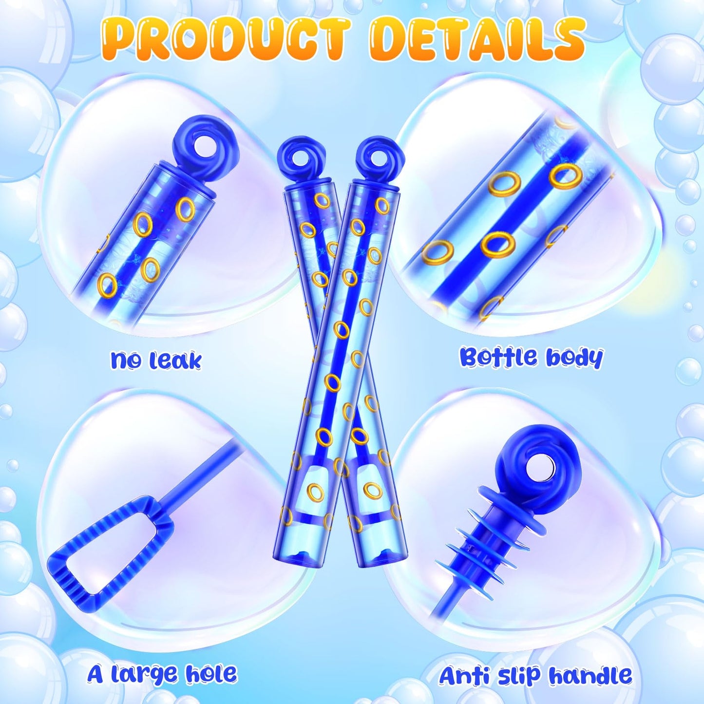 Rotatingpals 32 Pcs Blue with Gold Ring Print Bubble Wands Bubbles Party Favors for Summer Activity Birthday Gifts School Prizes
