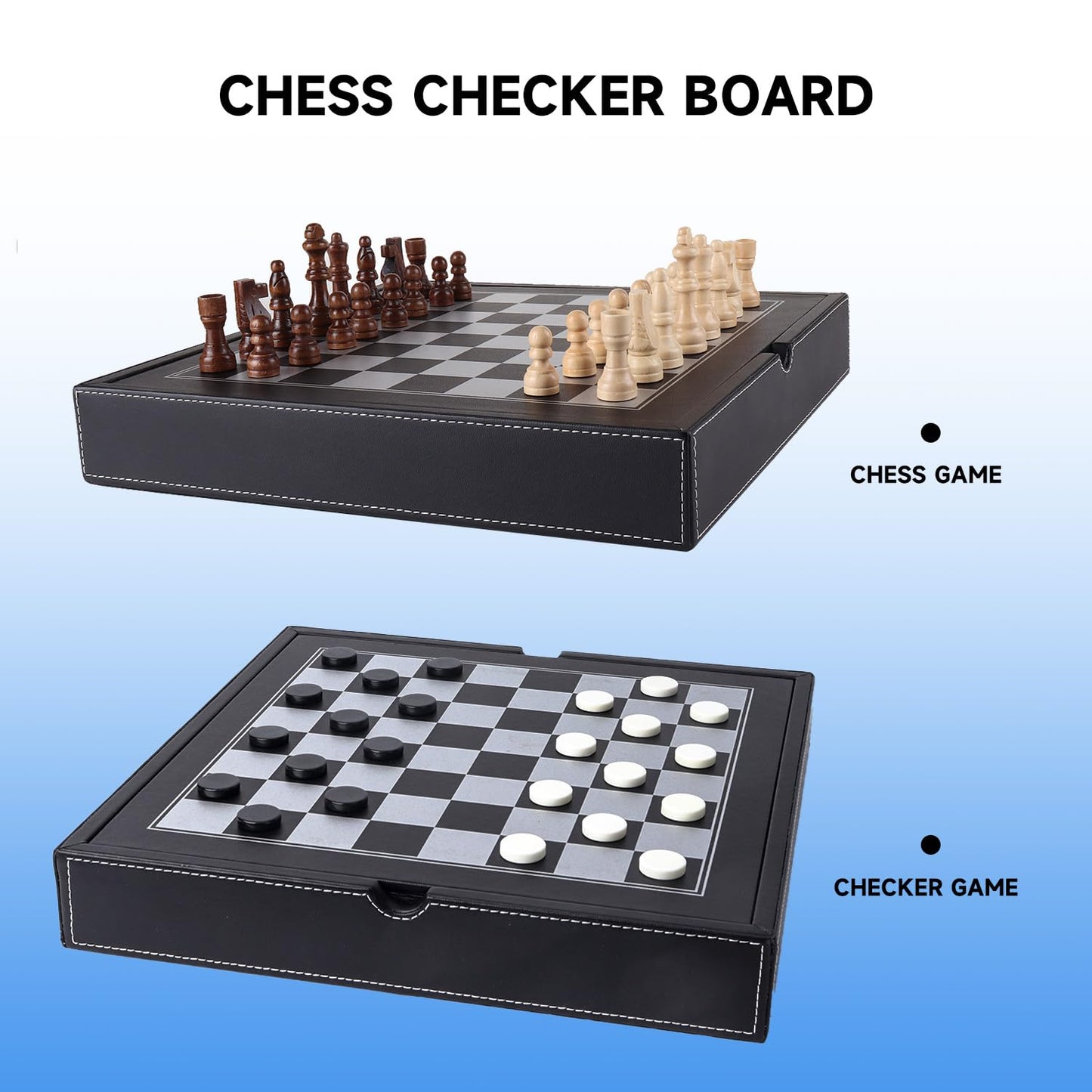 GSE Games & Sports Expert 12.5" Premium Leather 3-in-1 Chess, Checkers & Backgammon Set - Classic Board Game for Kids & Adults