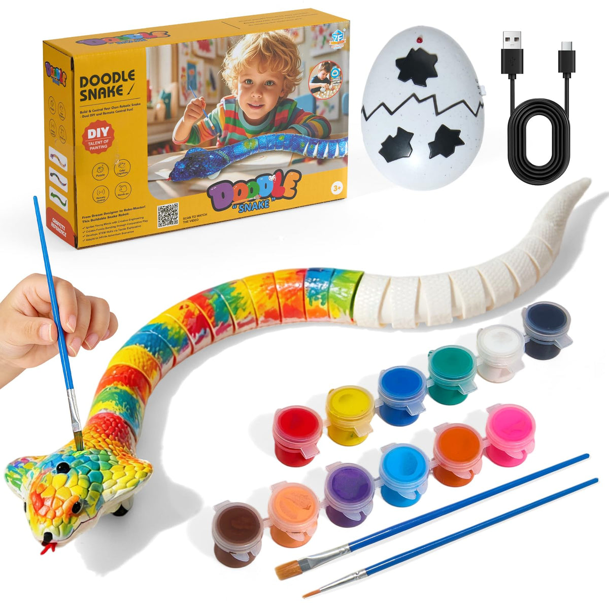 AMCHSURI Remote Control Snake Toy, Build and Paint STEM Kit for Kids 3+
