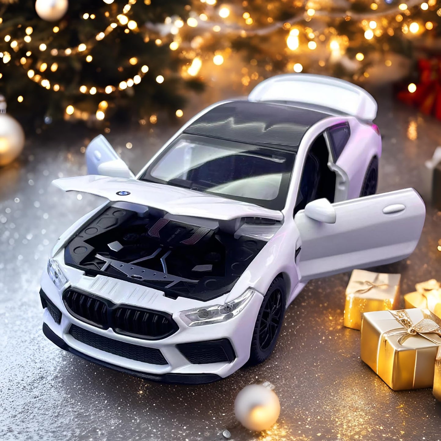 ERBADIHAGO BMW M8 1/32 Metal Toy Car with Light & Sound, White, Pull Back, 15×7×4.5CM