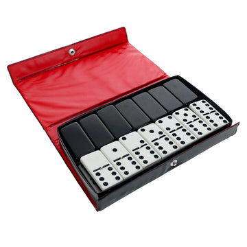 WE Games Two-Toned Black & White Double 6 Dominoes with Spinners - Ideal Size  Vintage Style Case  Family and mature-themed Board Games