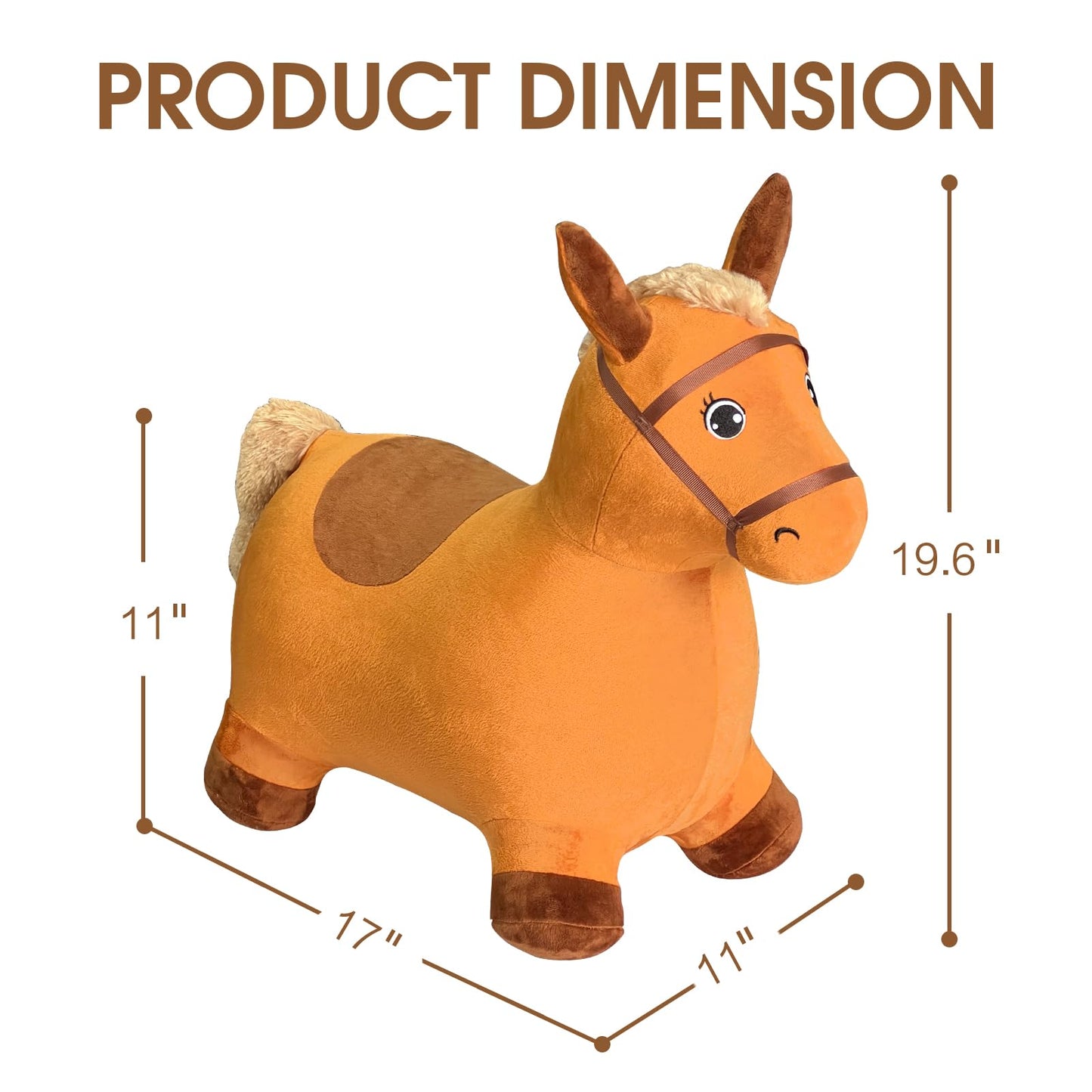 HotMax Brown Inflatable Hopping Horse Toy for Toddlers, Plush Bouncy Ride-On, Ideal Birthday Gift for 18 Months to 4 Years Old