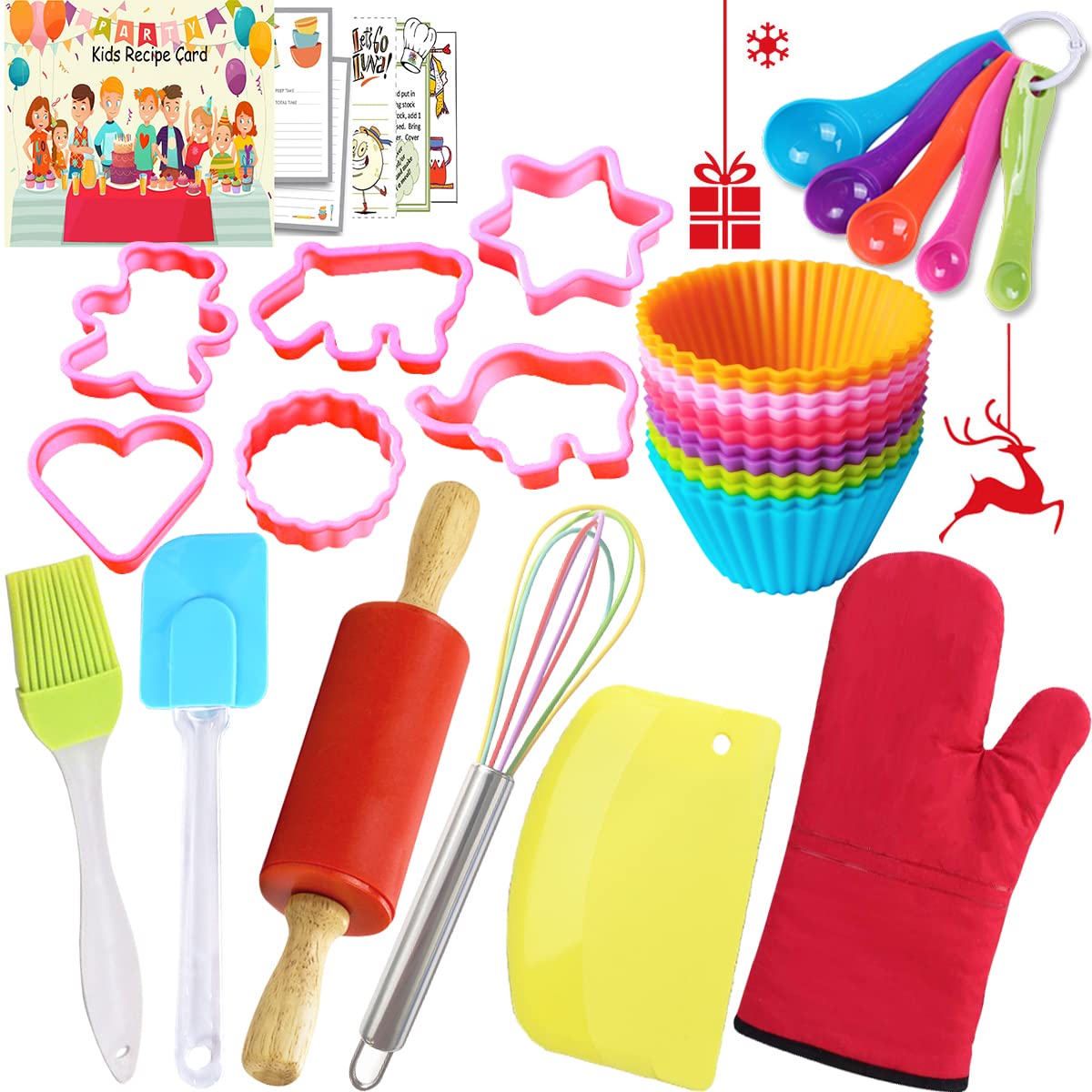 Kids Baking Set Real Cooking Kit Supplies with Kids Apron, Chef Hat, Oven Mitt, Recipes and Kitchen Accessories Tools for Toddle