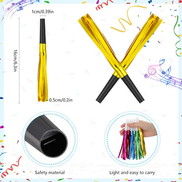 LCPQMZGH 120 Pcs Gold Noise Makers, Metallic Fringed Noise Makers for New Year Party Favor Supplies (Multicolour)