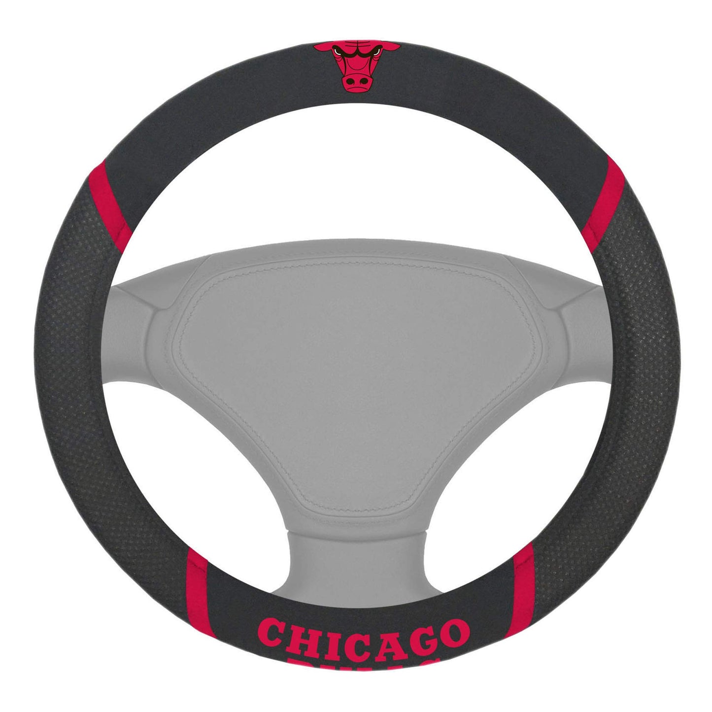 FANMATS 14846 Chicago Bulls Embroidered Steering Wheel Cover Black 15 x 15