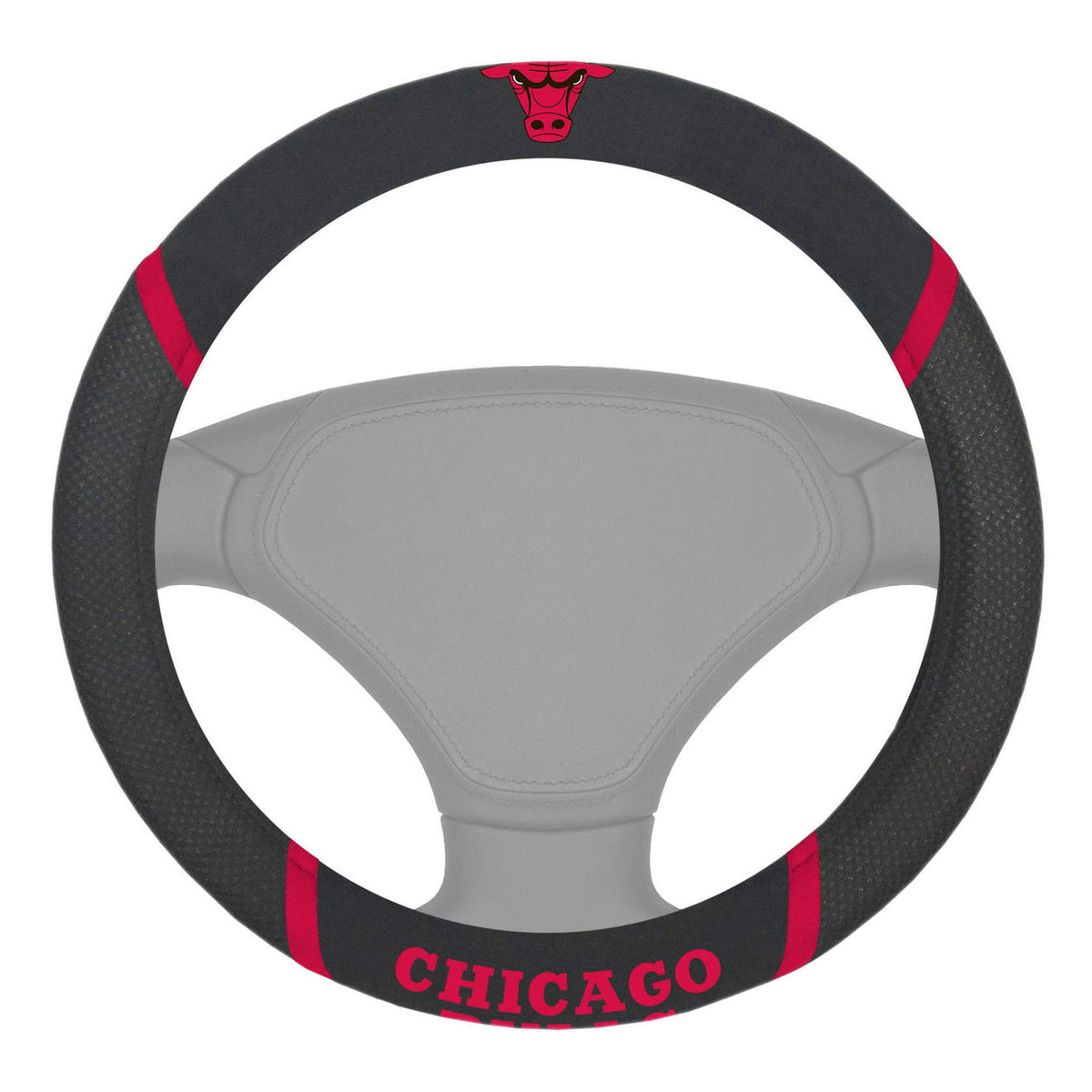FANMATS 14846 Chicago Bulls Embroidered Steering Wheel Cover Black 15 x 15
