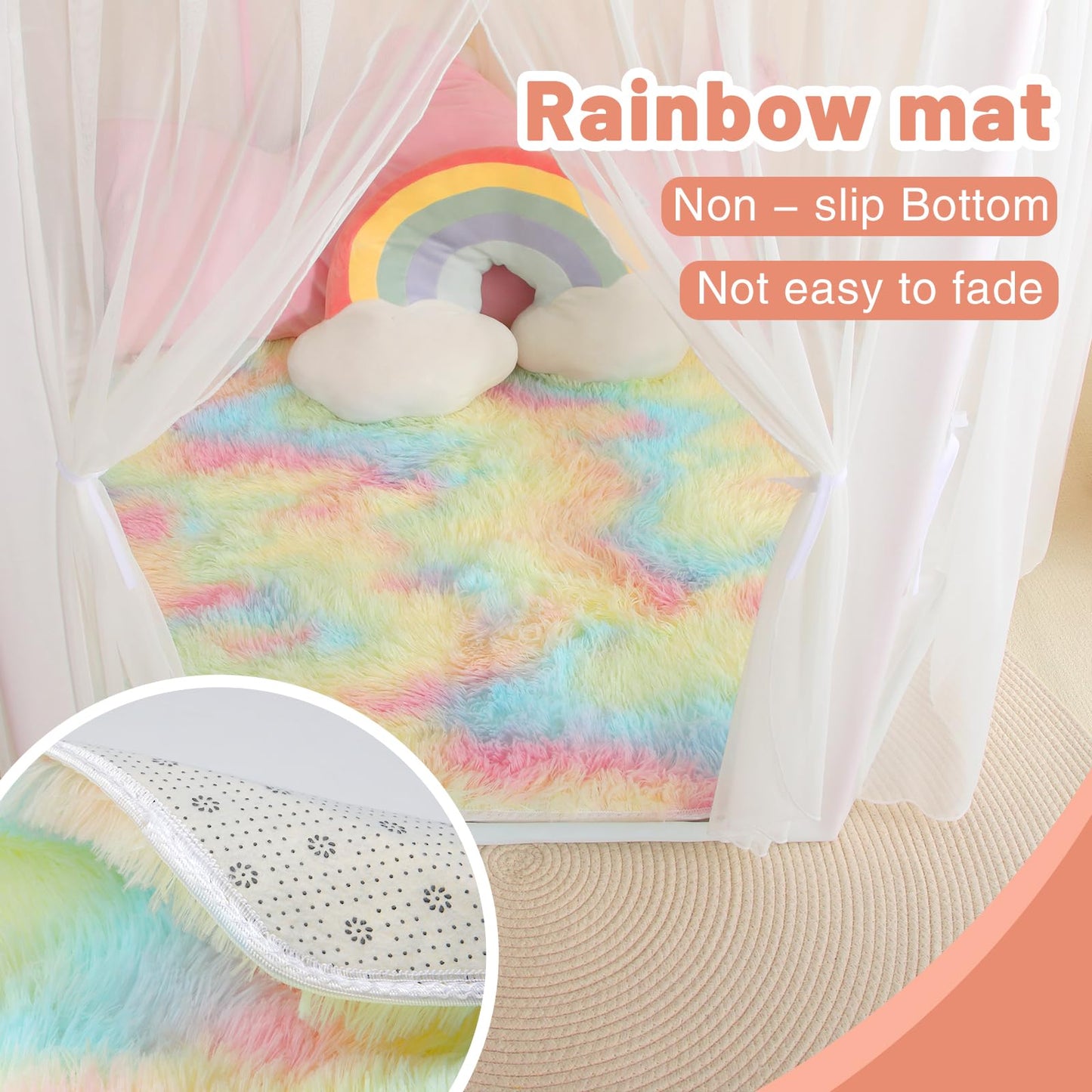 Senodeer Princess Tent For Girls Indoor: With Rainbow Rug, Star Lights - White Play Tent For Kids, Girls Toys For Indoor Princess Games