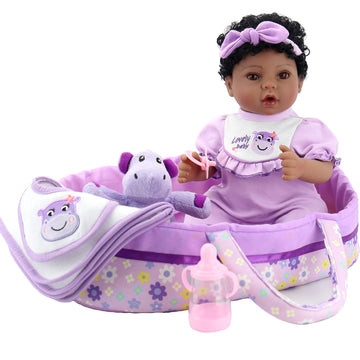 Aori Reborn Baby Dolls Black 18 Inch Lifelike Newborn Girl Doll Realistic Soft Posable Limbs And Weighted Cloth Body With Bassin