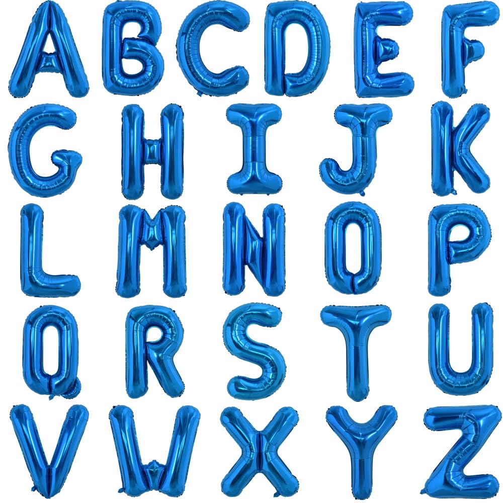 TONIFUL 52 Pieces 16 Inch Navy Blue Letter A-Z Balloons,Custom Phrase Mylar Foil Alphabet DIY Personalized Phrase Banner for Bir