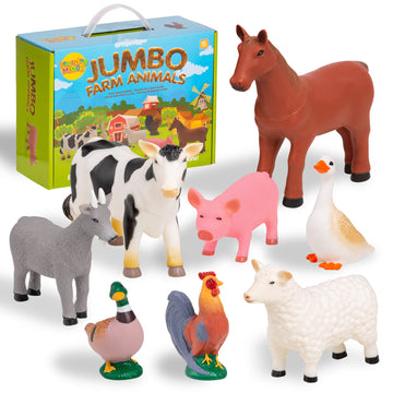 Learning Minds Set of 8 Jumbo Farm Animal Figures - Farm Animals for Toddlers Age 1-3 - Farm Toy for Kids Age 18 Months Plus - Animal Toys for Kids 1 2 3 Years Old