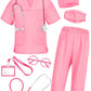 Icecute Doctor Scrubs For Kids,7 Pcs Scrubs Costume With Accessories,Halloween Costume For Boy Girls,3-11 Years (Pink, 4-5T)