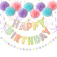 Litaus Macaron Birthday Decorations - Pack Of 20 | Happy Birthday Banner, Tissue Paper, Swirls, Garland | Birthday Decorations F