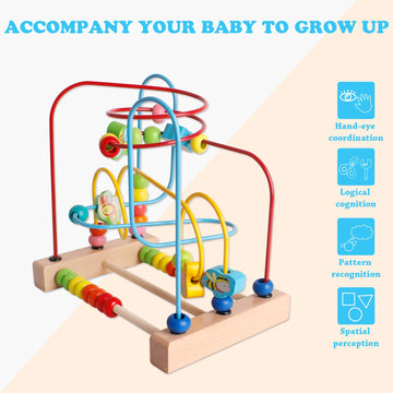 Shierdu Wooden Toys With Animals Graphics Bead Maze Game Educational Abacus Beads Circle Toys Colorful Roller Coaster Game Gift For Toddlers Kids Children Girls Boys