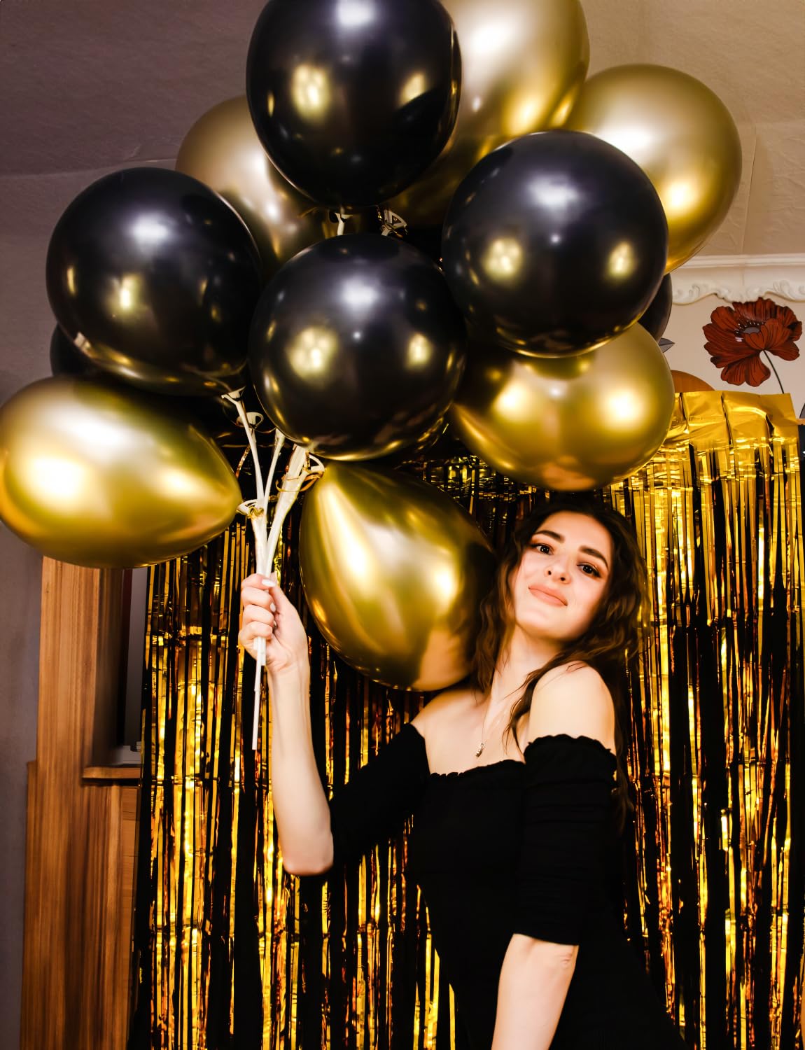 Haolongfa 12 Inch Black And Gold Balloons,60Pcs Black White And Gold Confetti Balloons,Black And Gold Latex Balloons For Graduat