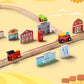 SainSmart Jr. 30 Pcs Wooden Town Play Set, Wooden Train Accessories, Community Helpers Toys for Preschool Learning | Includes Bu
