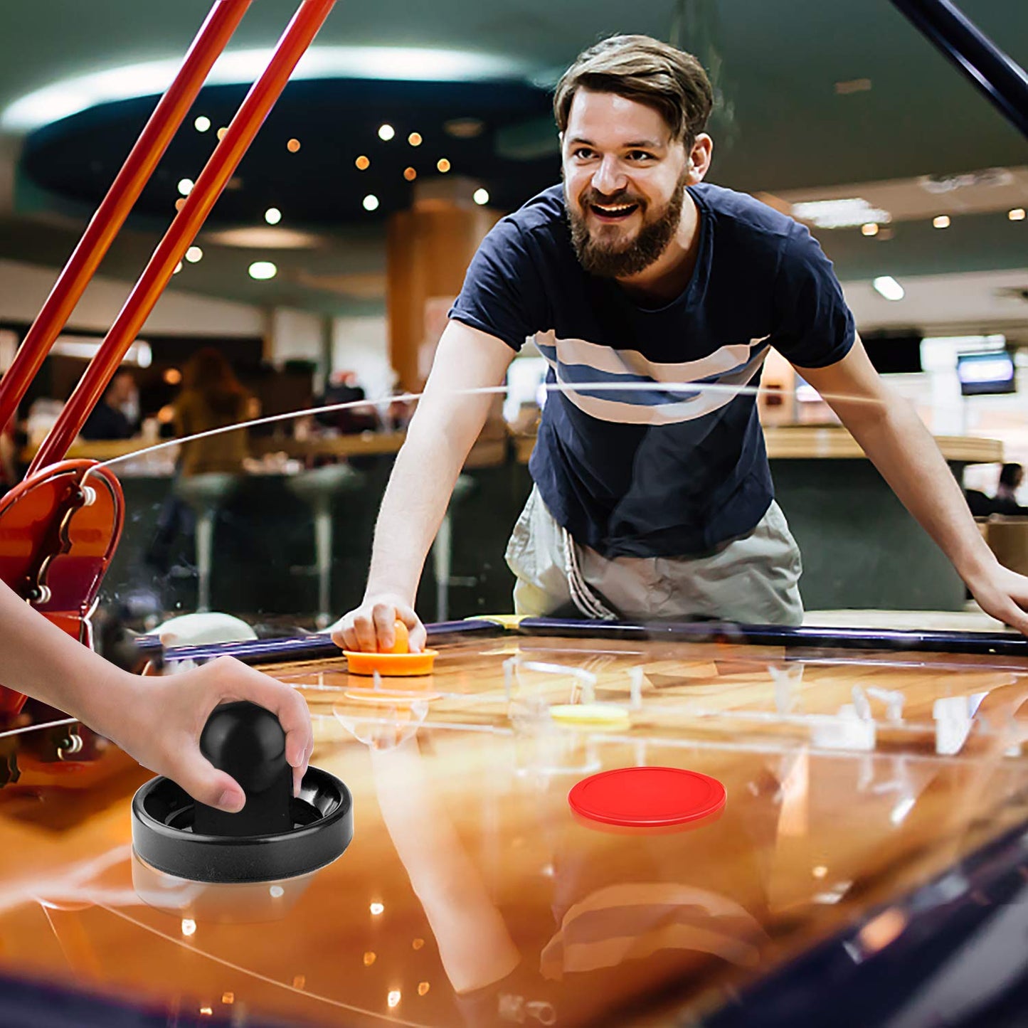 Coopay Air Hockey Pucks And Paddles, Air Hockey Paddles And Air Hockey Pushers Air Hockey Puck, Goal Handles Paddles Replacement Accessories For Game Tables(4 Striker, 8 Red Puck Pack)