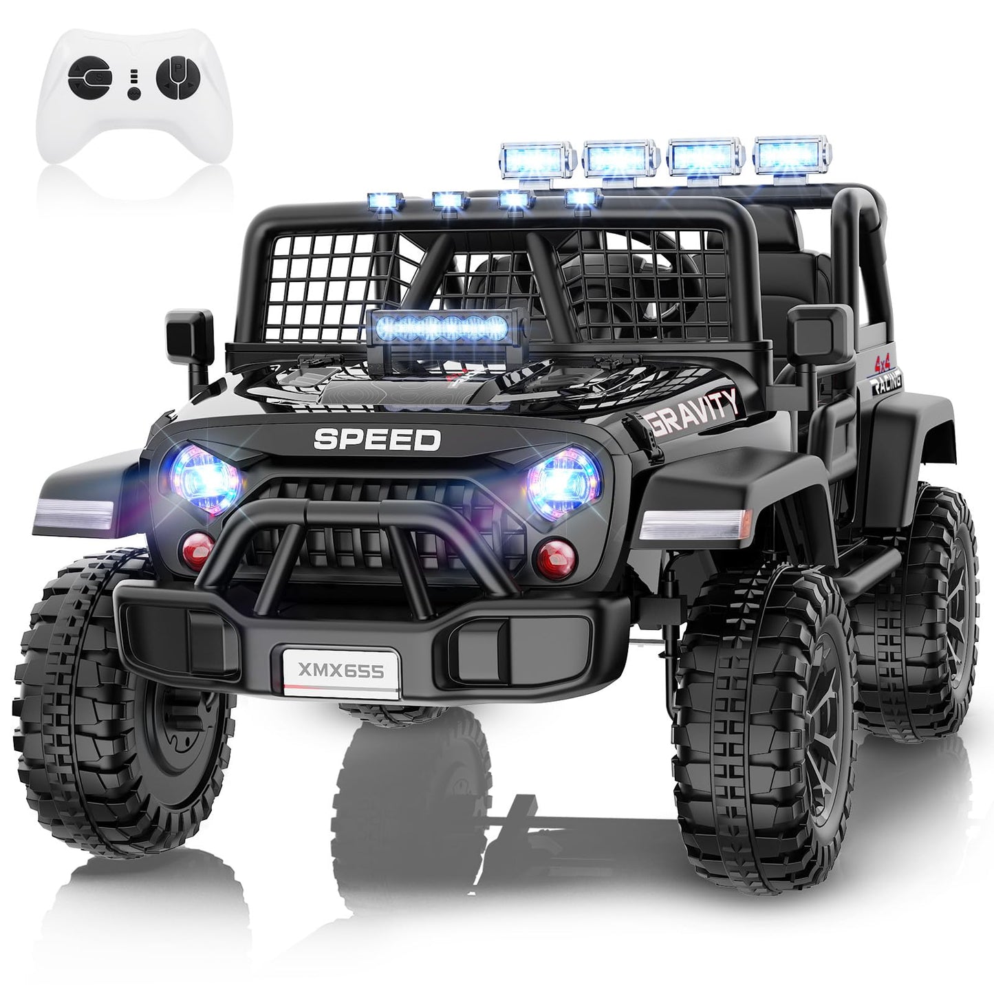 Hikole 24V 2 Seater Ride on Car - Kids XL Electric Car with 20 Wide Seat, Remote Control, LED Lights, Spring Suspension, Bluetoo